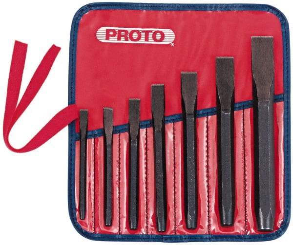 Proto - 7 Piece Cold Chisel Set - 10-11/16" OAL, Steel, Sizes Included 5/16 to 7/8" - A1 Tooling