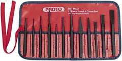 Proto - 12 Piece Punch & Chisel Set - 3/16 to 1/2" Chisel, 3/32 to 3/8" Punch, Hex Shank - A1 Tooling