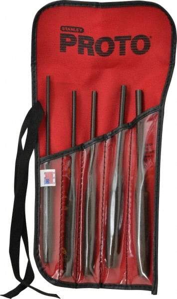 Proto - 5 Piece, 5/32 to 5/16", Pin Punch Set - Hex Shank, Steel, Comes in Tool Roll - A1 Tooling