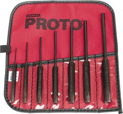 Proto - 7 Piece, 1/16 to 1/4", Pin Punch Set - Hex Shank, Steel, Comes in Tool Roll - A1 Tooling