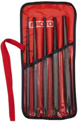 Proto - 5 Piece, 1/8 to 5/16", Drift Punch Set - Hex Shank, Steel, Comes in Tool Roll - A1 Tooling