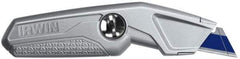 Irwin - Fixed Utility Knife - 5-3/4" Blade, Silver Aluminum Handle, 3 Blades Included - A1 Tooling