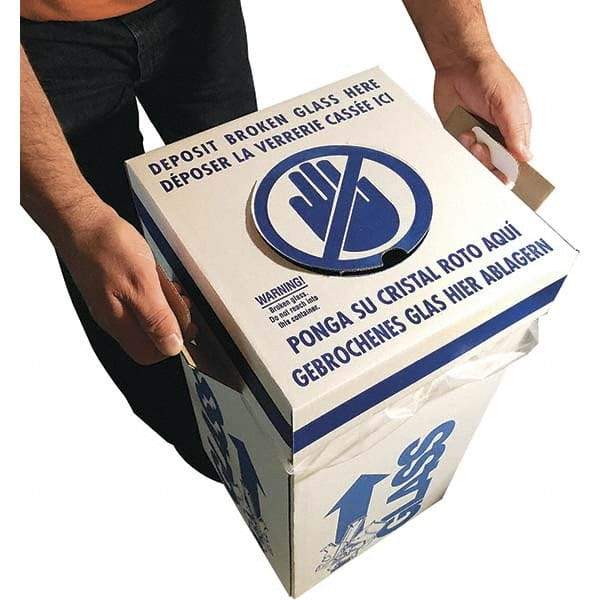 Dynalon Labware - 14 Gal White Rectangle Recycling Container - Cardboard with Plastic Liner, Blue Safety Graphic, Lid Included - A1 Tooling