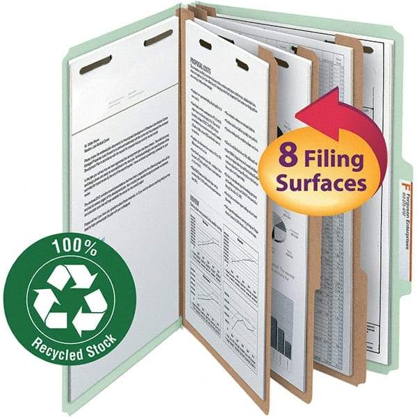 SMEAD - 14-5/8 x 9-1/2", Legal, Gray/Green, Classification Folders with Top Tab Fastener - 25 Point Stock, Right of Center Tab Cut Location - A1 Tooling