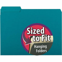 SMEAD - 11-5/8 x 9-3/16", Letter Size, Teal, File Folders with Top Tab - 11 Point Stock, Assorted Tab Cut Location - A1 Tooling