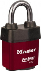 Master Lock - 1-1/8" Shackle Clearance, Keyed Different Padlock - 5/16" Shackle Diam, Laminated Steel - A1 Tooling