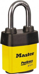 Master Lock - 1-1/2" Shackle Clearance, Keyed Different Padlock - 5/16" Shackle Diam, Laminated Steel - A1 Tooling