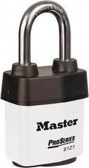 Master Lock - 1-1/2" Shackle Clearance, Keyed Different Padlock - 5/16" Shackle Diam, Laminated Steel - A1 Tooling