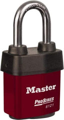 Master Lock - 1-1/2" Shackle Clearance, Keyed Different Padlock - 5/16" Shackle Diam, Laminated Steel - A1 Tooling