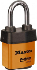 Master Lock - 1-1/2" Shackle Clearance, Keyed Different Padlock - 5/16" Shackle Diam, Laminated Steel - A1 Tooling