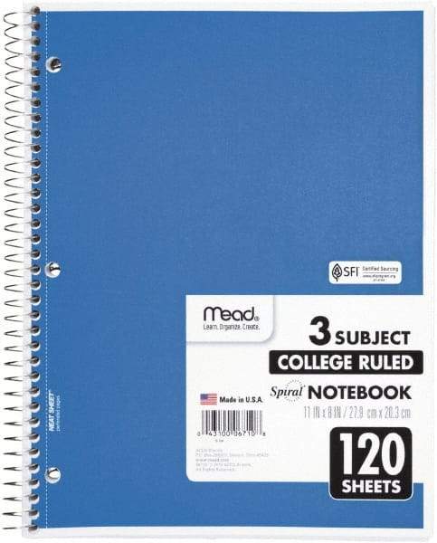 Mead - 120 Sheet, 8-1/2 x 11", College Ruled Spiral Bound Notebook - Assorted Colors - A1 Tooling