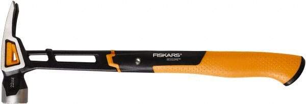 Fiskars - 22 oz Head, Straight Framing Hammer - 16" OAL, Forged Steel Head, 1-5/16" Face Diam, Milled Face - A1 Tooling