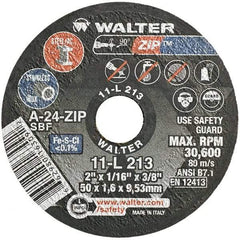 WALTER Surface Technologies - 2" 24 Grit Aluminum Oxide Cutoff Wheel - 1/16" Thick, 3/8" Arbor, 30,600 Max RPM, Use with Die Grinders - A1 Tooling