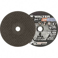 WALTER Surface Technologies - 3" 60 Grit Aluminum Oxide Cutoff Wheel - 1/16" Thick, 3/8" Arbor, 25,470 Max RPM, Use with Die Grinders - A1 Tooling