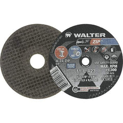 WALTER Surface Technologies - 4" 24 Grit Aluminum Oxide Cutoff Wheel - 1/8" Thick, 3/8" Arbor, 15,300 Max RPM, Use with Die Grinders - A1 Tooling