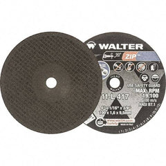 WALTER Surface Technologies - 4" 60 Grit Aluminum Oxide Cutoff Wheel - 1/16" Thick, 3/8" Arbor, 19,100 Max RPM, Use with Die Grinders - A1 Tooling