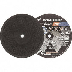 WALTER Surface Technologies - 4" 60 Grit Aluminum Oxide Cutoff Wheel - 1/32" Thick, 1/4" Arbor, 19,100 Max RPM, Use with Die Grinders - A1 Tooling