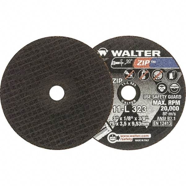 WALTER Surface Technologies - 3" 24 Grit Aluminum Oxide Cutoff Wheel - 1/8" Thick, 3/8" Arbor, 20,000 Max RPM, Use with Die Grinders - A1 Tooling