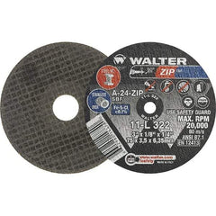 WALTER Surface Technologies - 3" 24 Grit Aluminum Oxide Cutoff Wheel - 1/8" Thick, 1/4" Arbor, 20,000 Max RPM, Use with Die Grinders - A1 Tooling