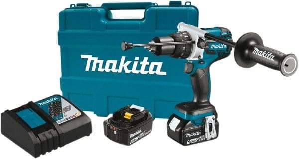 Makita - 18 Volt 1/2" Chuck Pistol Grip Handle Cordless Drill - 0-2100 RPM, Reversible, 2 Lithium-Ion Batteries Included - A1 Tooling