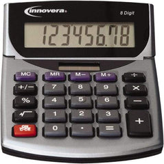 innovera - 8-Digit LCD Portable Calculator - Silver & Black, Solar & Battery Powered, 8.19" Long x 5.98" Wide - A1 Tooling