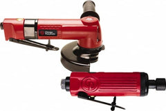 Chicago Pneumatic - 4-1/2" Wheel Diam, 12,000 RPM, Pneumatic Angle & Disc Grinder - 29.7 CFM, Front Exhaust - A1 Tooling