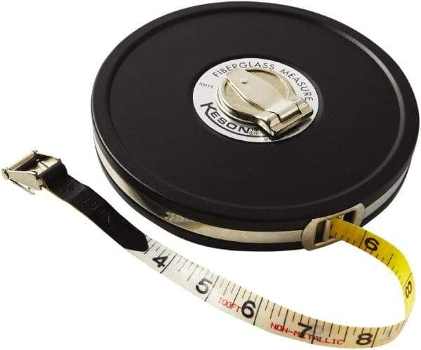 Keson - 100' x 1/2" Tape Measure - 1/8, 1/10 & 1/100" Graduation - A1 Tooling