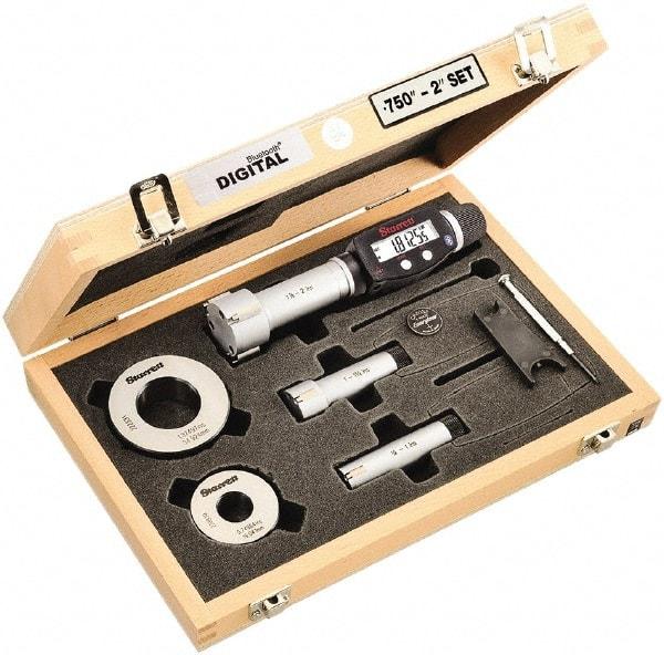 Starrett - 20 to 50mm, 80mm Gage Depth, 0.001mm Resolution, Friction Thimble, IP65 Electronic Inside Hole Micrometer Set - Accurate to 0.004mm, 1 Head, 3 Anvils, 2 Setting Rings, Data Output, Instant Inch/Millimeter Conversion - A1 Tooling