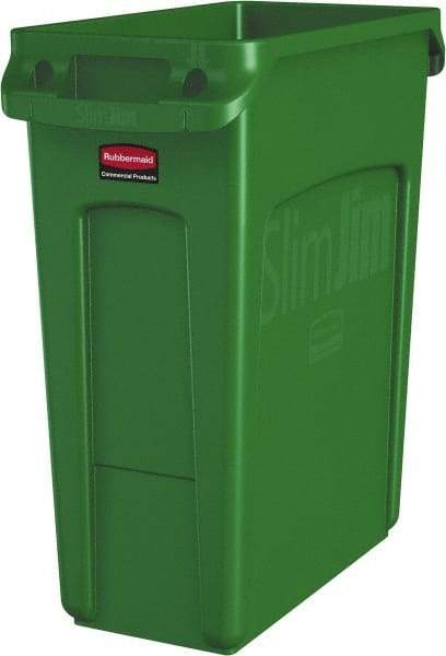 Rubbermaid - 16 Gal Green Rectangle Trash Can - Polyethylene, None Graphic, 25" High x 22" Long x 11" Wide, Lid Not Included - A1 Tooling