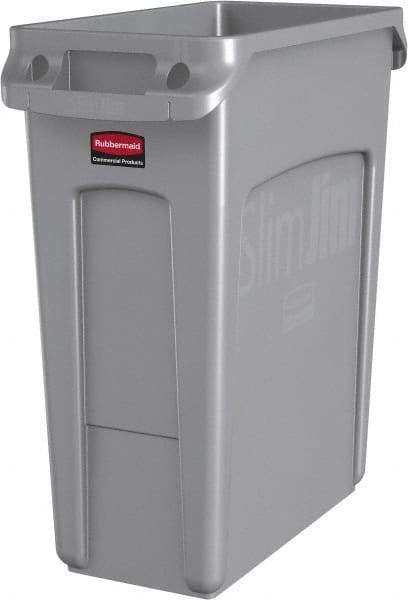 Rubbermaid - 16 Gal Gray Rectangle Trash Can - Polyethylene, None Graphic, 25" High x 22" Long x 11" Wide, Lid Not Included - A1 Tooling