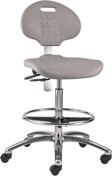 Bevco - 20-1/2 to 30-1/2" High Adjustable Height Swivel Stool - 27" Wide x 27" Deep, Polyurethane Seat, Gray - A1 Tooling