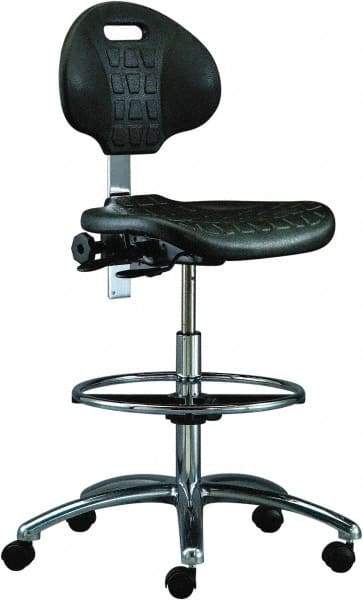 Bevco - 20-1/2 to 30-1/2" High Adjustable Height Swivel Stool - 27" Wide x 27" Deep, Polyurethane Seat, Black - A1 Tooling