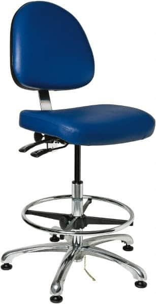 Bevco - 19 to 26-1/2" High Adjustable Height Swivel Stool - 27" Wide x 27" Deep, Vinyl Seat, Blue - A1 Tooling