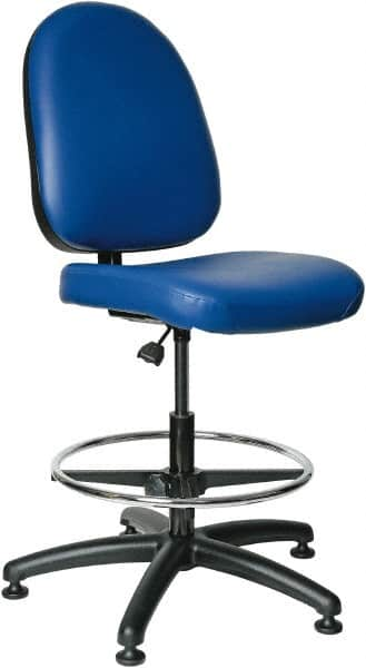 Bevco - 20 to 27-1/2" High Adjustable Height Swivel Stool - 27" Wide x 27" Deep, Vinyl Seat, Blue - A1 Tooling