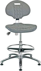 Bevco - 20-1/2 to 30-1/2" High Adjustable Height Swivel Stool - 27" Wide x 27" Deep, Polyurethane Seat, Gray - A1 Tooling