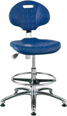 Bevco - 20-1/2 to 30-1/2" High Adjustable Height Swivel Stool - 27" Wide x 27" Deep, Polyurethane Seat, Blue - A1 Tooling