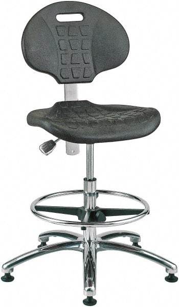 Bevco - 20-1/2 to 30-1/2" High Adjustable Height Swivel Stool - 27" Wide x 27" Deep, Polyurethane Seat, Black - A1 Tooling