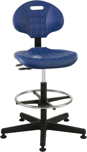 Bevco - 21 to 31" High Adjustable Height Swivel Stool - 27" Wide x 27" Deep, Polyurethane Seat, Blue - A1 Tooling