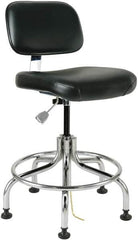 Bevco - 20 to 25" High Adjustable Height Swivel Stool - 27" Wide x 22" Deep, ESD Vinyl Seat, Black - A1 Tooling