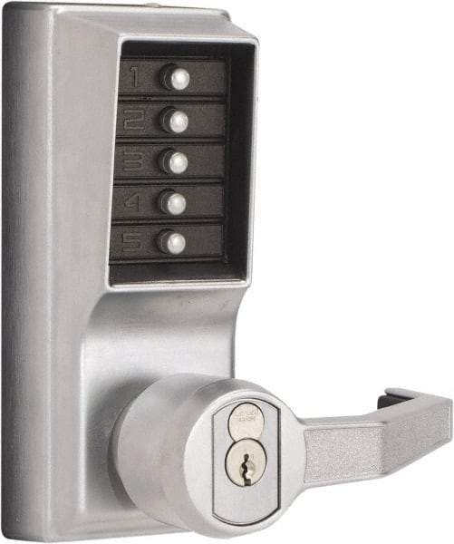 Kaba Access - Combination Entry Lever Lockset with Key Override - 2-3/4" Back Set, No Cylinder, Zamak3, Satin Chrome Finish - A1 Tooling