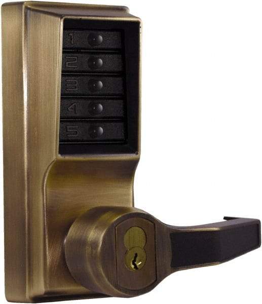 Kaba Access - Combination Entry Lever Lockset with Key Override - 2-3/4" Back Set, No Cylinder, Zamak3, Antique Brass Finish - A1 Tooling