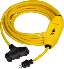 Tower - 3 Outlets, 125 Volt, 15 Amp, Yellow, GFCI and Triple Tap Cord Set - 5-15P, 5-15R NEMA Configuration, 25 Ft. Long, cUL Listed, OSHA, UL File E174279 - A1 Tooling