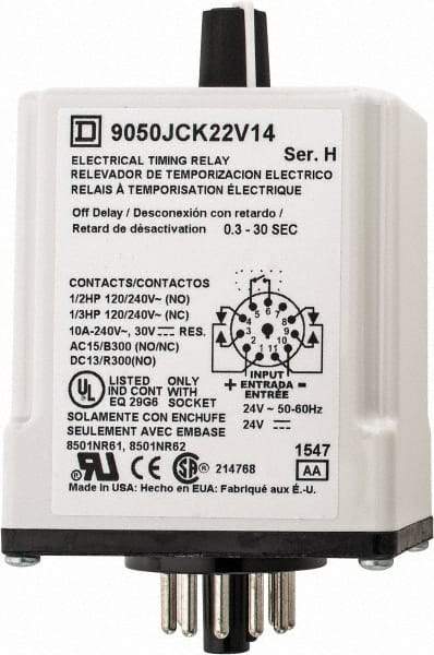 Square D - DPDT Time Delay Relay - 10 Contact Amp, 24 VAC/VDC - A1 Tooling