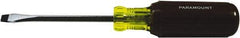 Paramount - 1/4" Blade Width, 8-1/4" OAL Standard Slotted Screwdriver - 4" Blade Length, Square Shank, Acetate with Rubber Grip Handle - A1 Tooling