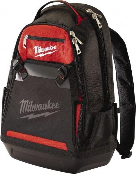 Milwaukee Tool - 35 Pocket Black & Red Ballistic Polyester Backpack Tool Bag - 9" Wide x 24" Deep x 15-13/32" High - A1 Tooling