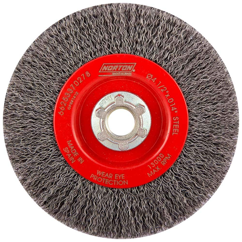 Norton - 4-1/2" OD, 5/8-11 Arbor Hole, Crimped Carbon Wheel Brush - A1 Tooling