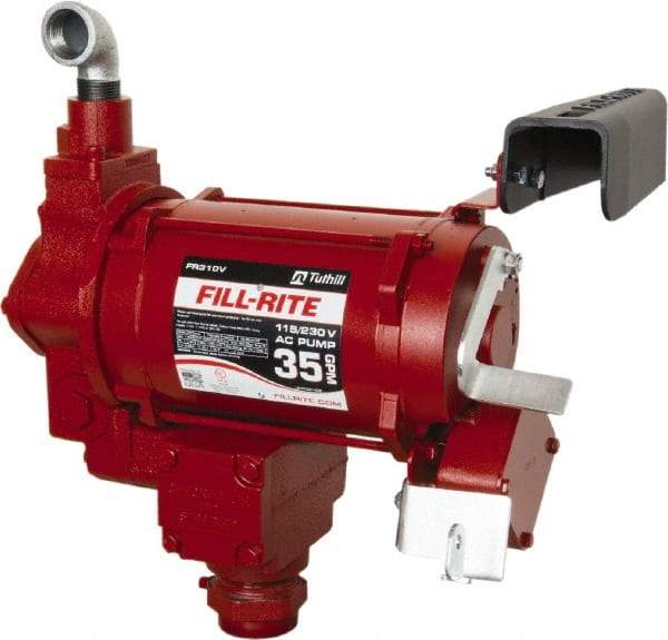 Tuthill - 35 GPM, 1" Hose Diam, Gasoline, Kerosene & Diesel Fuel AC High Flow Tank Pump with Auto Nozzle - Cast Iron Pump, 1-1/4" Inlet, 1" Outlet, 115/230 Volts, 3/4 hp - A1 Tooling