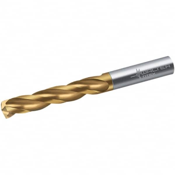 Walter-Titex - 4.5mm 150° Spiral Flute Solid Carbide Screw Machine Drill Bit - TiN Finish, Right Hand Cut, 32mm Flute Length, 58mm OAL, Maximiza Point, Straight Shank - A1 Tooling