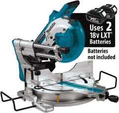 Makita - 36 Amp, 18 Volt, 4,400 RPM, 60° Double Bevel Sliding Miter Saw - 5/8" Arbor, 10" Blade Diam, Includes Vertical Vise, Triangular Rule, Dust Bag, Hex Wrench, 10" x 5/8" 40T Micro-Polished Miter Saw Blade & Wireless Unit - A1 Tooling