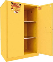 Securall Cabinets - 2 Door, 2 Shelf, Yellow Steel Standard Safety Cabinet for Flammable and Combustible Liquids - 65" High x 43" Wide x 31" Deep, Manual Closing Door, 3 Point Key Lock, 90 Gal Capacity - A1 Tooling